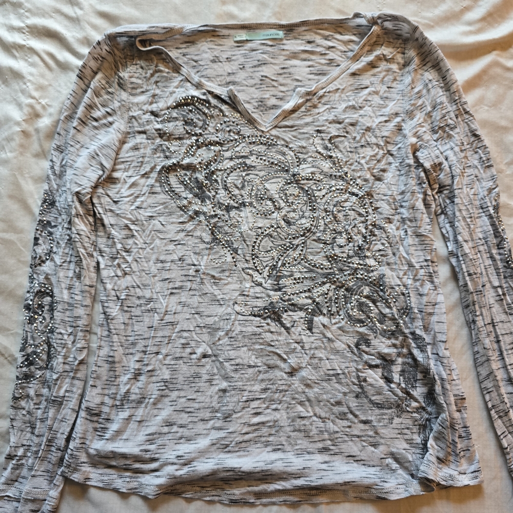 Maurices Gray Long Sleeve Top with Embellishments